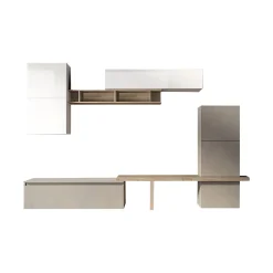 Parete attrezzata Dabdell, 290x40 h195 cm, Bianco lucido e Rovere<Dmora Cheap