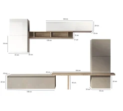 Parete attrezzata Dabdell, 290x40 h195 cm, Bianco lucido e Rovere<Dmora Cheap