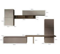 Parete attrezzata Dabdell, 290x40 h195 cm, Bronzo e Grigio<Dmora Store