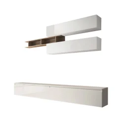Parete attrezzata Danto, 276x40 h190 cm, Bianco lucido e Rovere<Dmora Fashion