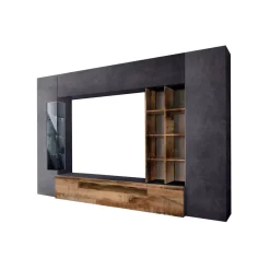 Parete attrezzata Dberard, cm 290x40h191, Ardesia e Acero<Dmora Hot