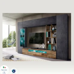 Parete attrezzata Dberard, cm 290x40h191, Ardesia e Acero<Dmora Hot