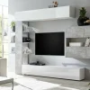Parete attrezzata Dbogdanovi, 295x30 h187 cm, Bianco lucido e Cemento<Dmora Flash Sale