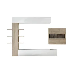 Parete attrezzata Dbogdanovi, 295x30 h187 cm, Bianco lucido e Rovere<Dmora Outlet