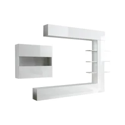 Parete attrezzata Dbogdanovi, 295x30 h187 cm, Bianco lucido e Bianco<Dmora Flash Sale