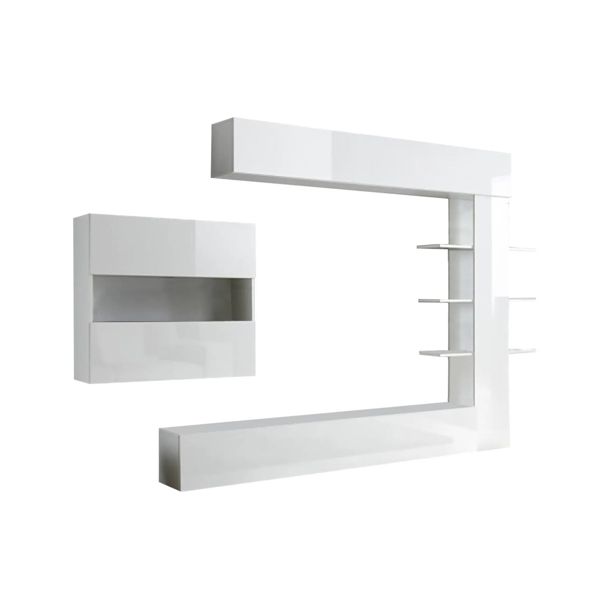 Parete attrezzata Dbogdanovi, 295x30 h187 cm, Bianco lucido e Bianco<Dmora Flash Sale
