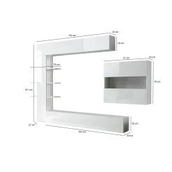 Parete attrezzata Dbogdanovi, 295x30 h187 cm, Bianco lucido e Bianco<Dmora Flash Sale