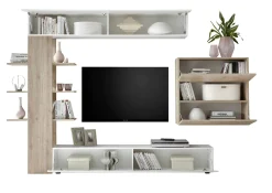 Parete attrezzata Dbogdanovi, 295x30 h187 cm, Bianco lucido e Rovere<Dmora Outlet