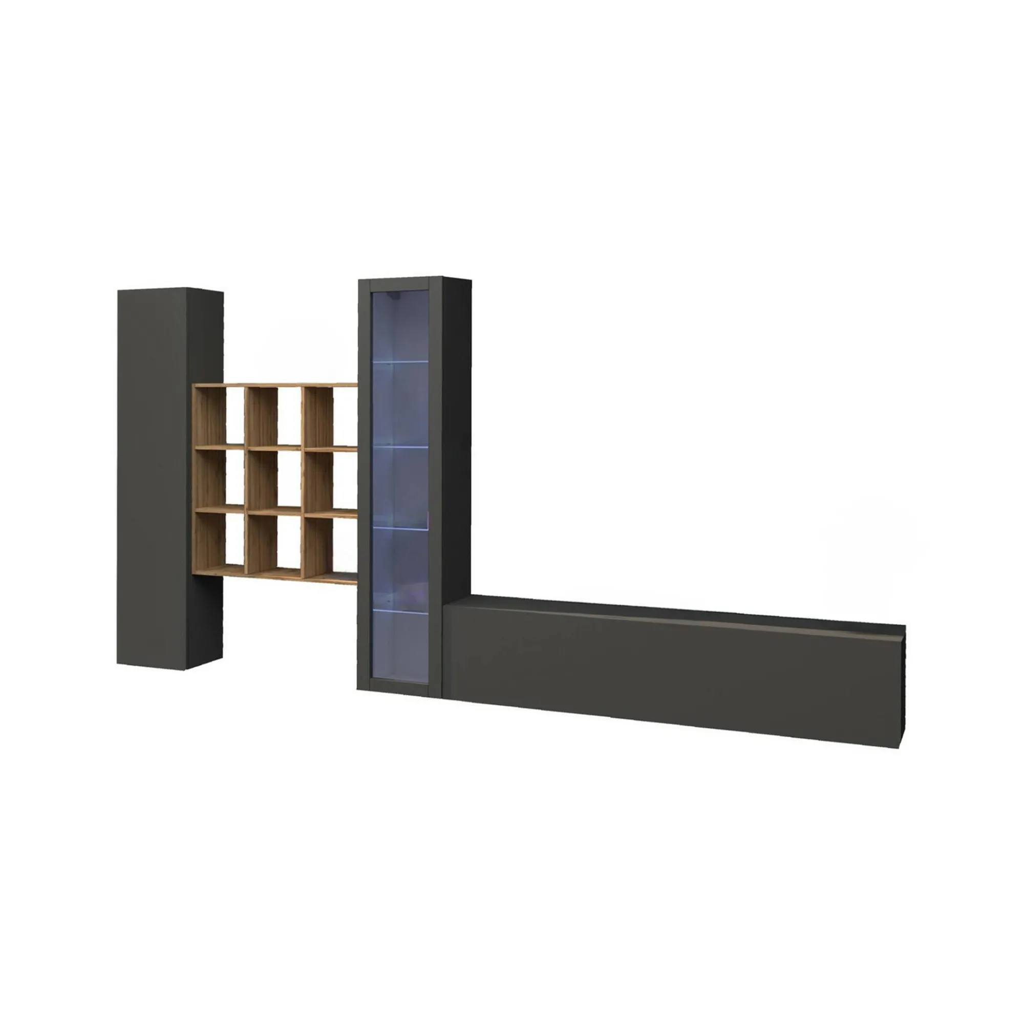 Parete attrezzata Dcapann, cm 310x30h180, Antracite e Acero<Dmora Cheap