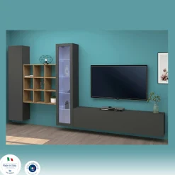 Parete attrezzata Dcapann, cm 310x30h180, Antracite e Acero<Dmora Cheap