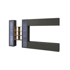 Parete attrezzata Dcaprin, cm 280x30h180, Antracite e Acero<Dmora Cheap