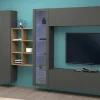 Parete attrezzata Dcavio, cm 280x30h180, Antracite e Acero<Dmora New