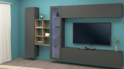 Parete attrezzata Dcavio, cm 280x30h180, Antracite e Acero<Dmora New