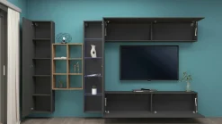 Parete attrezzata Dcavio, cm 280x30h180, Antracite e Acero<Dmora New