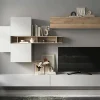 Parete attrezzata Dcost, 276x30 h210 cm, Bianco lucido e Rovere<Dmora Store