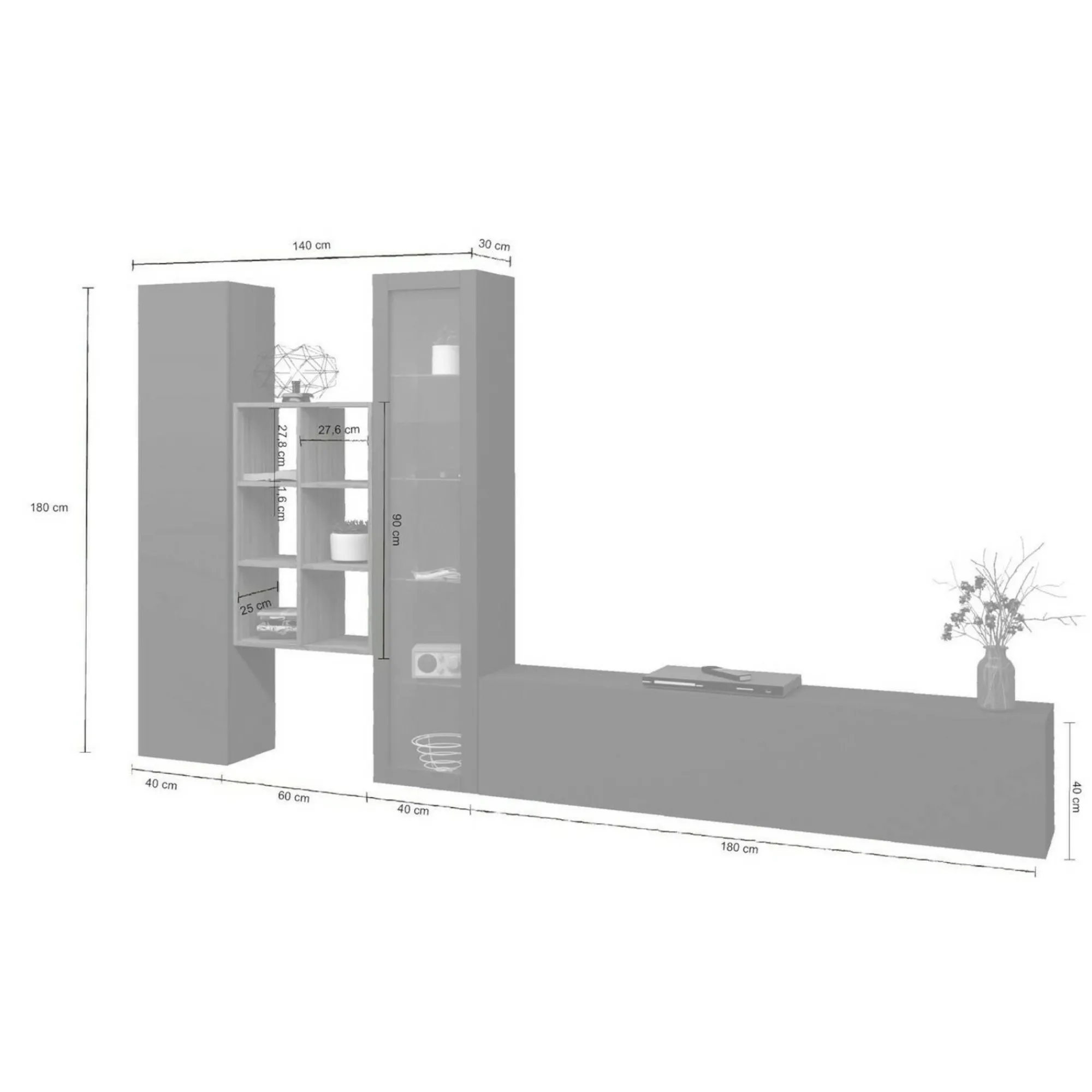 Parete attrezzata Dcragn, cm 320x30h180,<Dmora Outlet