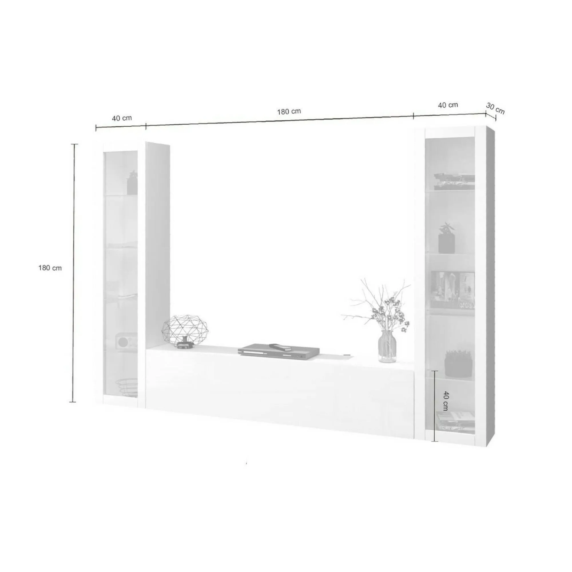 Parete attrezzata Dduc, cm 260x30h180,<Dmora Cheap