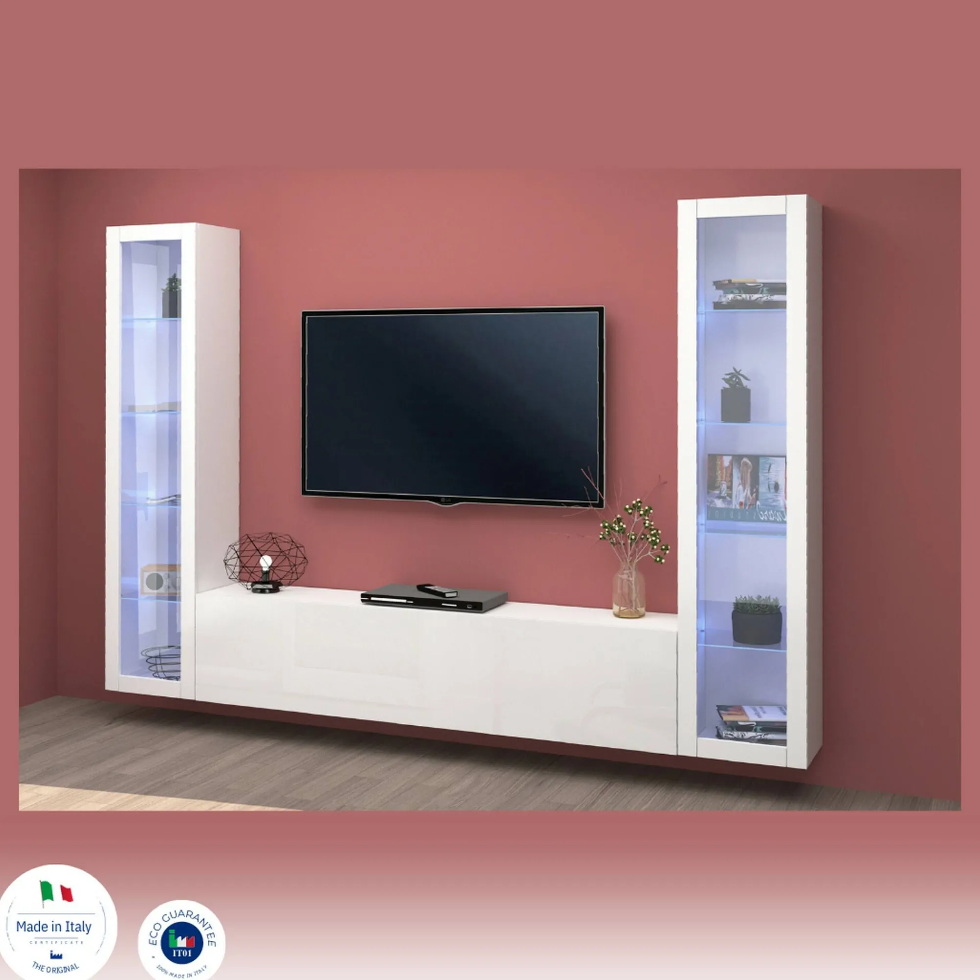 Parete attrezzata Dduc, cm 260x30h180,<Dmora Cheap