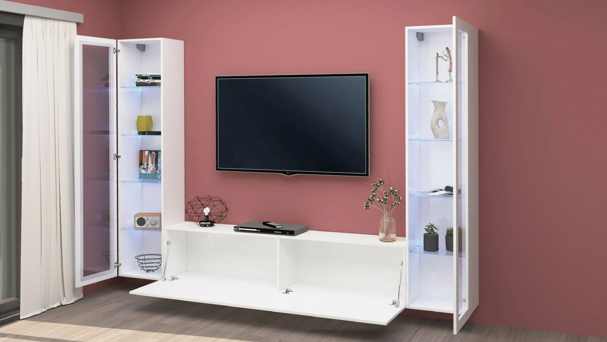 Parete attrezzata Dduc, cm 260x30h180,<Dmora Cheap