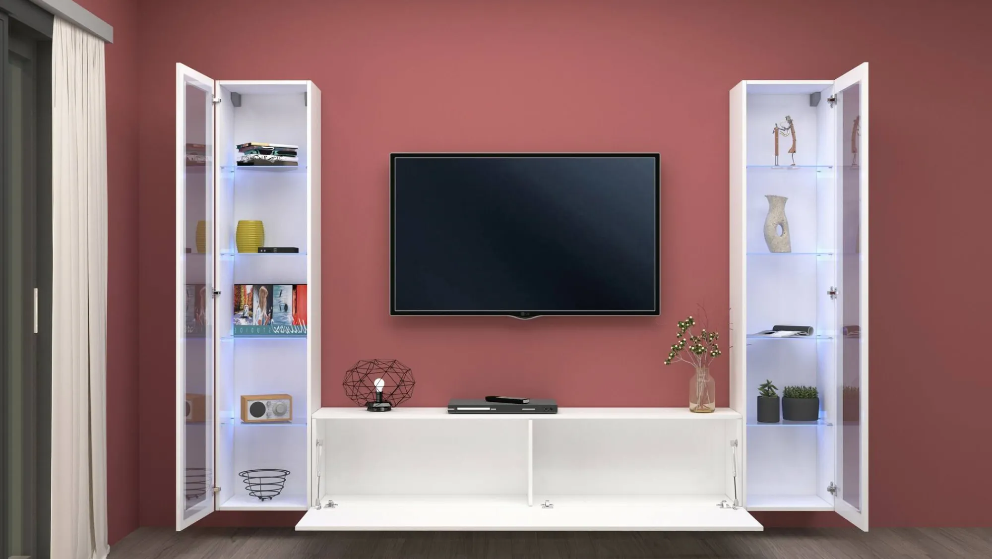 Parete attrezzata Dduc, cm 260x30h180,<Dmora Cheap
