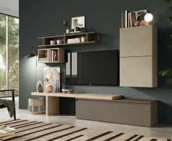 Parete attrezzata Deaso, 260x40 h190 cm, Noce e Grigio<Dmora Store