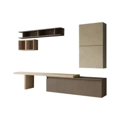 Parete attrezzata Deaso, 260x40 h190 cm, Noce e Grigio<Dmora Store