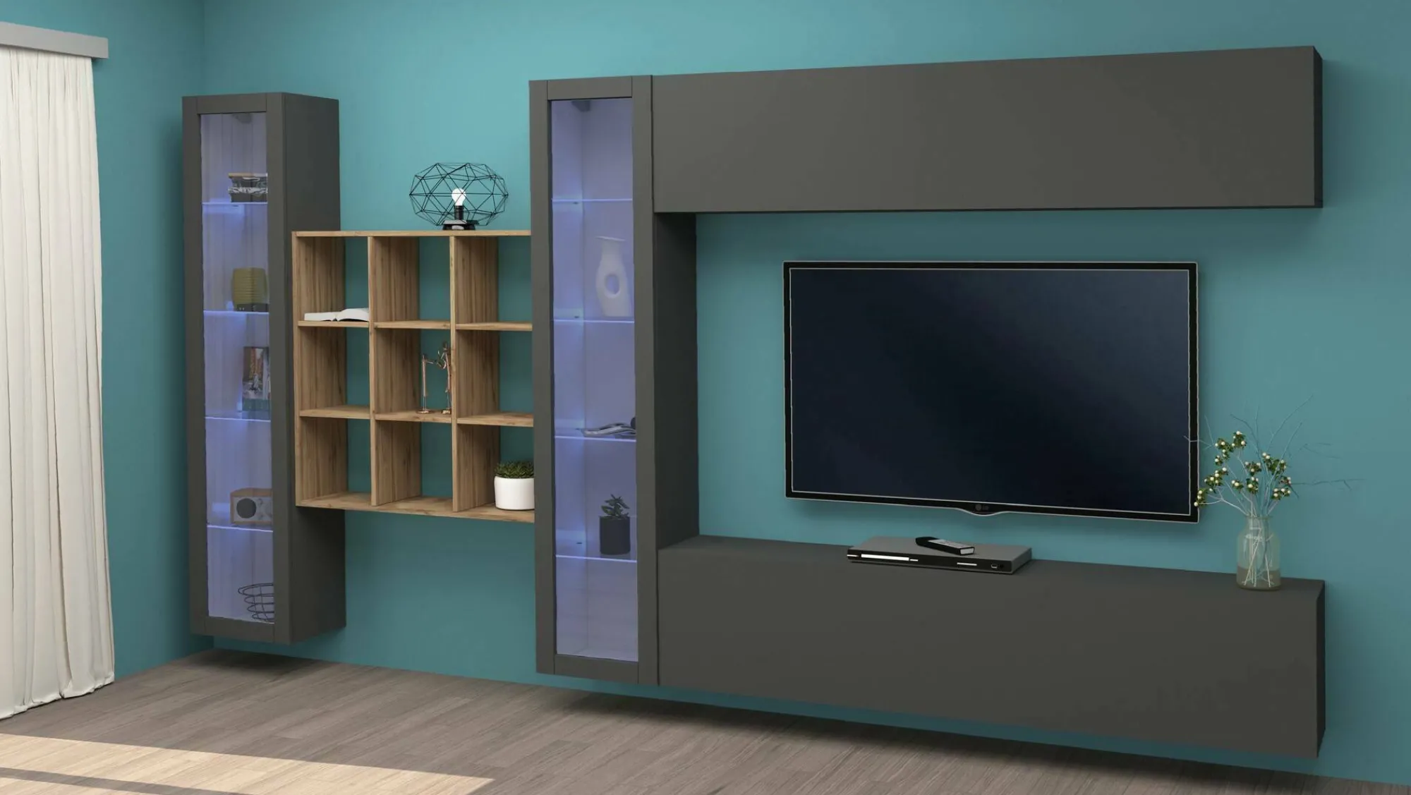Parete attrezzata Dfancon, cm 350x30h180,<Dmora Best Sale