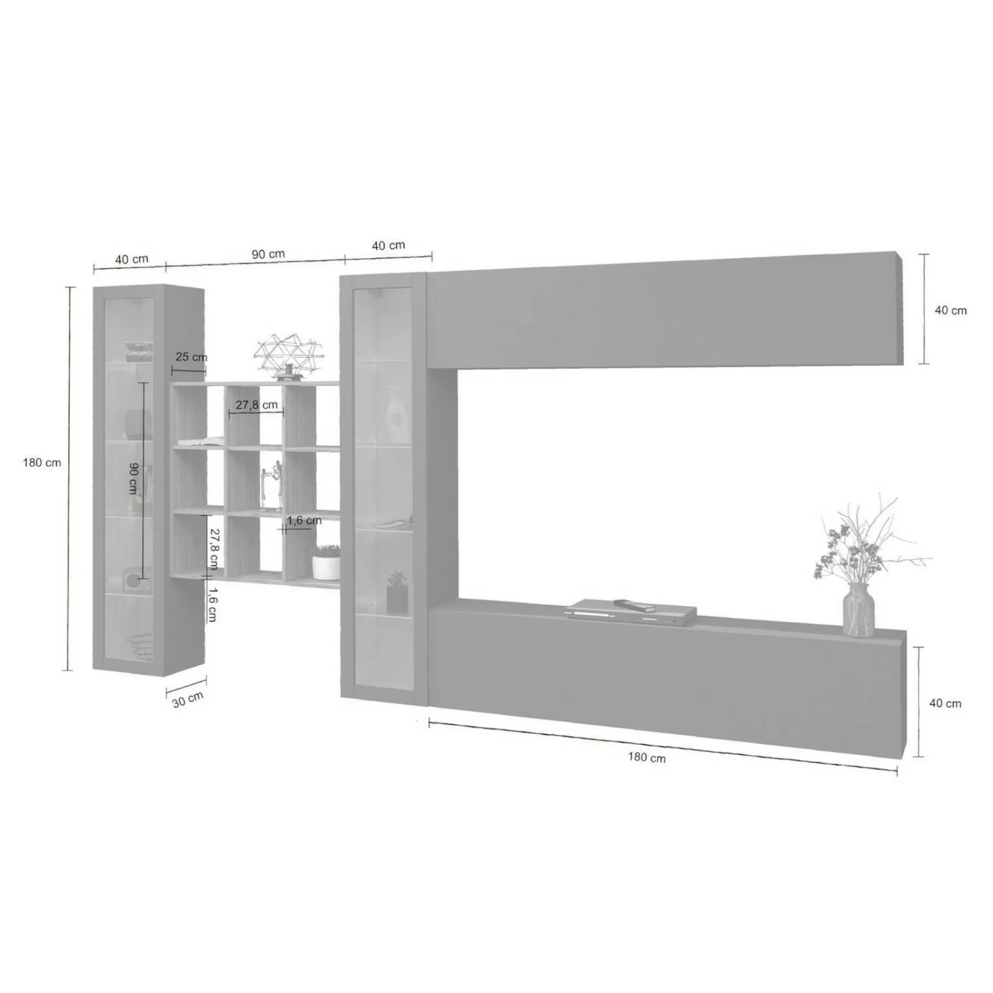 Parete attrezzata Dfancon, cm 350x30h180,<Dmora Best Sale