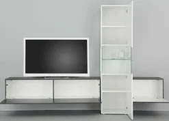 Parete attrezzata Dgrand, cm 265x40h181, Bianco lucido e Ardesia<Dmora Fashion