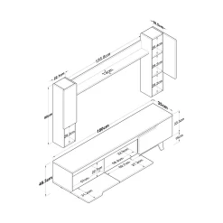Parete attrezzata Dlabriol, 180x35h49 cm, Noce e Bianco<Dmora Sale