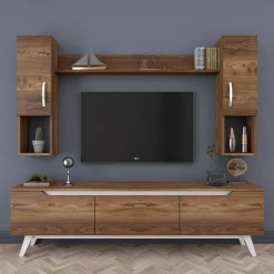Parete attrezzata Dlabriol, 180x35h49 cm, Noce e Bianco<Dmora Sale