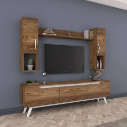 Parete attrezzata Dlabriol, 180x35h49 cm, Noce e Bianco<Dmora Sale