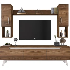 Parete attrezzata Dlabriol, 180x35h49 cm, Noce e Bianco<Dmora Sale