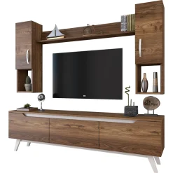 Parete attrezzata Dlabriol, 180x35h49 cm, Noce e Bianco<Dmora Sale