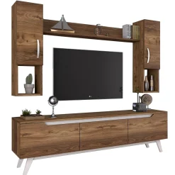 Parete attrezzata Dlabriol, 180x35h49 cm, Noce e Bianco<Dmora Sale