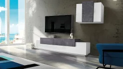 Parete attrezzata Dmar, cm 240x45h180, Bianco lucido e Ardesia<Dmora Best Sale