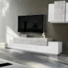 Parete attrezzata Dmar, cm 240x45h180, Bianco lucido e Cemento<Dmora Cheap