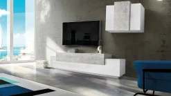 Parete attrezzata Dmar, cm 240x45h180, Bianco lucido e Cemento<Dmora Cheap