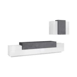 Parete attrezzata Dmar, cm 240x45h180, Bianco lucido e Ardesia<Dmora Best Sale