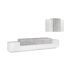 Parete attrezzata Dmar, cm 240x45h180, Bianco lucido e Cemento<Dmora Cheap