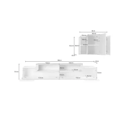 Parete attrezzata Dmar, cm 240x45h180, Bianco lucido e Cemento<Dmora Cheap
