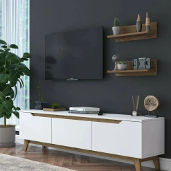 Parete attrezzata Dmarcandall, 180x35 h49 cm, Bianco e Noce<Dmora Cheap