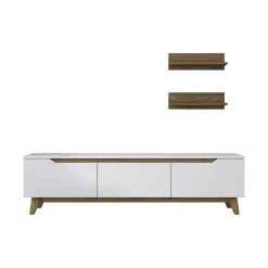 Parete attrezzata Dmarcandall, 180x35 h49 cm, Bianco e Noce<Dmora Cheap