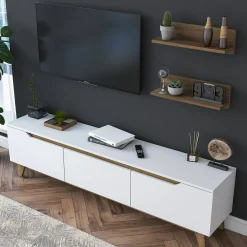 Parete attrezzata Dmarcandall, 180x35 h49 cm, Bianco e Noce<Dmora Cheap