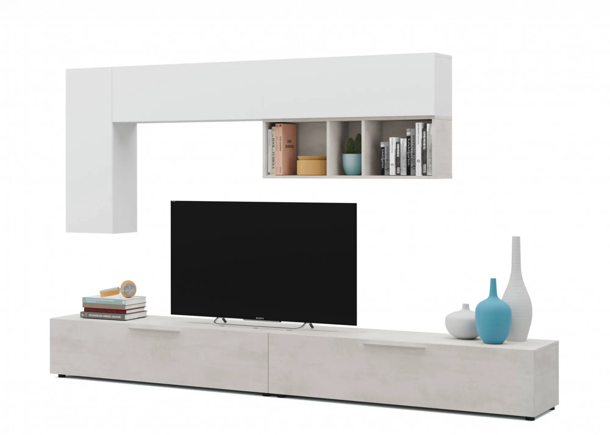 Parete attrezzata Dmontip, 260x42h32 cm, Cemento e Bianco<Dmora Best