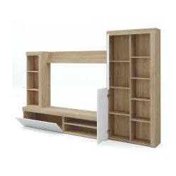 Parete attrezzata Dmurar, 240x30h175 cm, Bianco e Rovere<Dmora Fashion