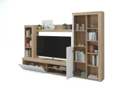 Parete attrezzata Dmurar, 240x30h175 cm, Bianco e Rovere<Dmora Fashion