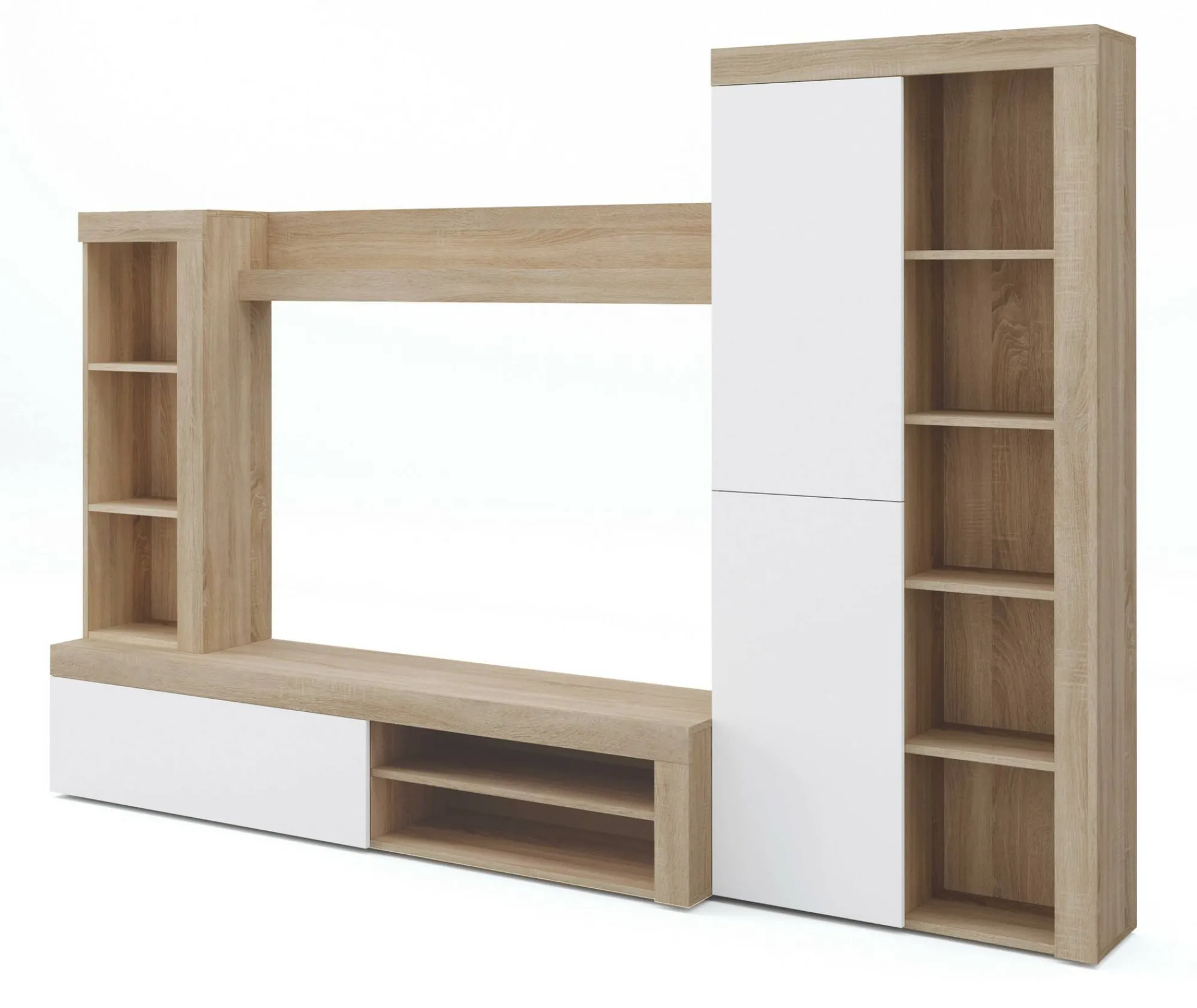 Parete attrezzata Dmurar, 240x30h175 cm, Bianco e Rovere<Dmora Fashion
