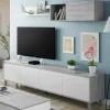 Parete attrezzata Dmutt, 200x29h80 cm, Bianco e Cemento<Dmora New