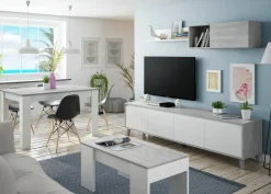 Parete attrezzata Dmutt, 200x29h80 cm, Bianco e Cemento<Dmora New